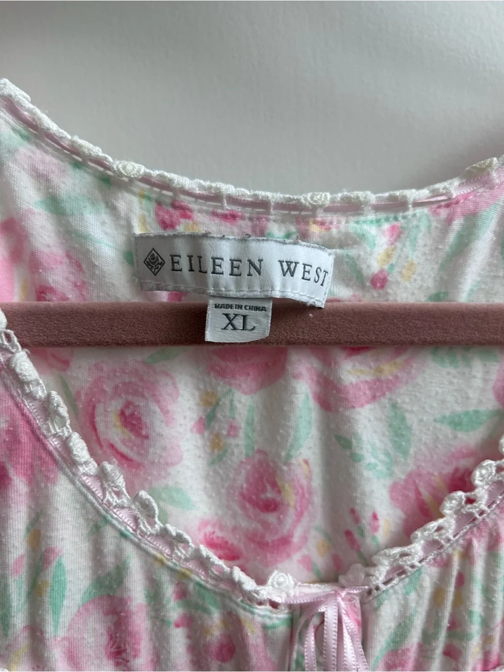 Eileen West Floral Print  Gown Size XLARGE, Pink & Green Modal Blend. READ
